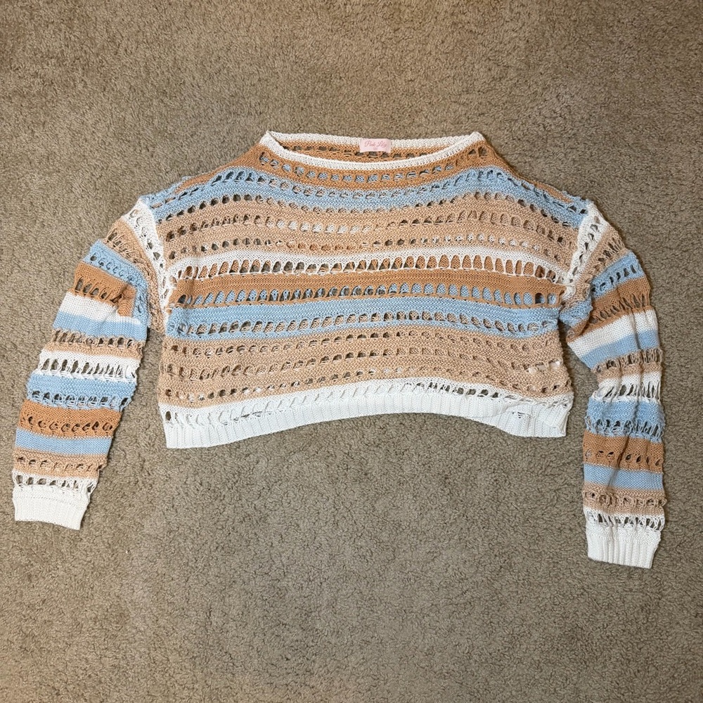 Striped Crochet Cropped Sweater
